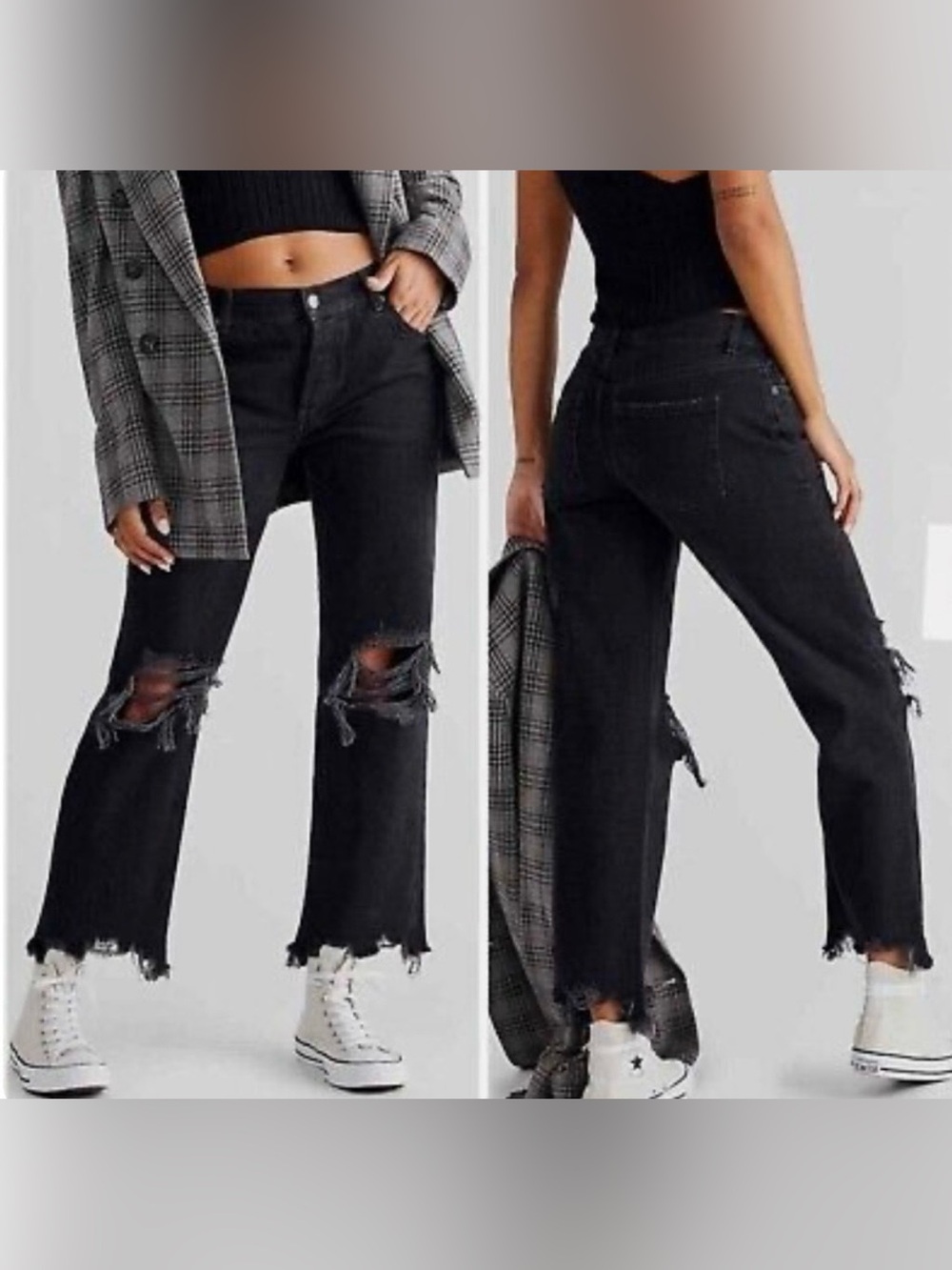 Free People/ We The Free Black Maggie mid-rise Distressed Women Jeans Size 26